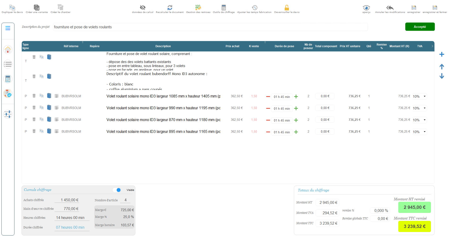 Démonstration de la fonctionnalité Devis et commandes de Fauvea pour les menuisiers